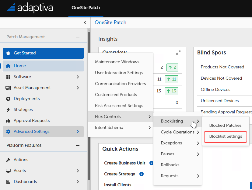 Blocklist settings navigation